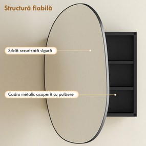 HOMCOM Dulap Baie cu Oglindă și 3 Rafturi, 61x12x79 cm, Formă Neregulată, Dulap Montabil pe Perete, Negru | Aosom Romania