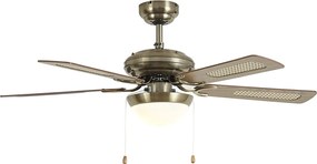 Ventilator de tavan din alamă cu imprimeu de lemn și ratan 105cm cu comutator cu lanț - Mistral Majas