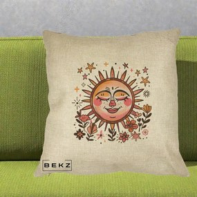 Perna Decorativa Soare Retro Boho Floral, 40x40 cm, Crem, Husa Detasabila, Perna Inclusa, BEKZ®