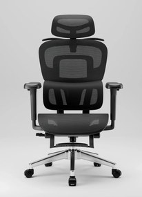 SIENA E15 Executive – Scaun Ergonomic cu Suport Lombar Reglabil pe Înălțime, Tetieră Reglabilă, Cotiere 3D, Șezut Extensibil, Reclinare 135°, Umeraș Integrat, Suport pentru Picioare și Bază Metalică, Mesh, Negru