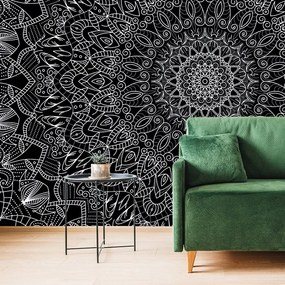 Tapet Mandale decorativă detaliată în alb-negru