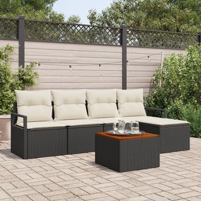vidaXL Set de canapele de grădină din 6 piese cu perne, Negru, Rattan Poli, Acacia