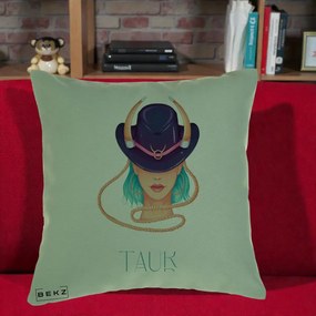 Perna Personalizata Zodie Taur, 40x40 cm, Verde, Husa Detasabila, Perna Inclusa, BEKZ®
