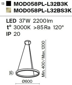 Lustra LED suspendata design modern Rim negru 60cm, 3000K