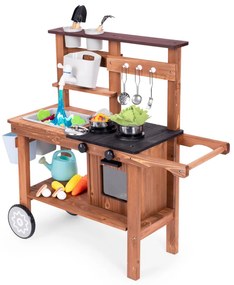 Bucătărie pentru copii în aer liber din lemn cu accesorii