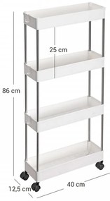 Etajera mobila, 42 x 13.5 x 83 cm, polipropilena / metal, alb, Songmics