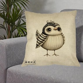 Perna Decorativa Pui Elegant Alb-Negru, 40x40 cm, Crem, Husa Detasabila, Perna Inclusa, BEKZ®