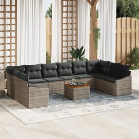 vidaXL Set de Canapea pentru Grădină 11 Piese cu Perne Gri din Rattan și Acacia
