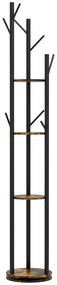 HOMCOM Suport Haine, Rotativ, cu 4 Rafturi și 8 Cârlige, stander haine pentru Hol, Dormitor, Living, 30x30x175 cm, Maro Rustic | Aosom Romania