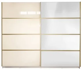 Gold Dulap 2500 Crem cu usi MDF Lucios si Oglinda + 2 Comode