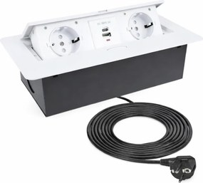 Priză încorporabilă în blat Kombibox Design Light, 2 prize Schuko, USB A + C, alb, 266 x 133 mm Alb/Negru, Metal/Plastic