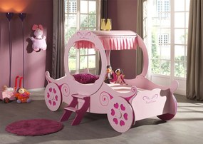 Pat Calească Royal Princess Kate pentru Copii, 90x200 cm, Roz (MDF) – Auto – Vipack