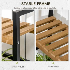 Outsunny Suport de Flori 3 Nivele Lemn de Brad și Metal cu Cârlige pentru Interior Exterior 80x36x174 cm | Aosom Romania