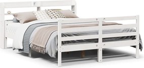vidaXL Cadru de pat cu tăblie, alb, 135x190 cm, lemn masiv de pin