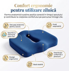 Perna ortopedica sezut memory foam cu gel si ventilatie ORTO COCCIS Plus Aero-Gel, Alb