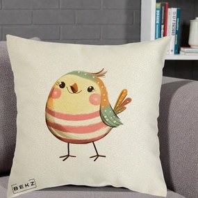 Perna Decorativa Pui Kawaii Pastel Dungat, 40x40 cm, Ecru, Husa Detasabila, Perna Inclusa, BEKZ®