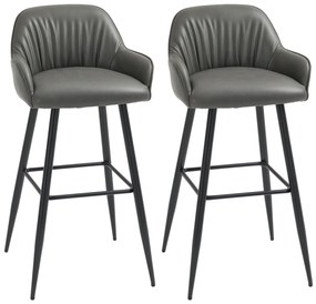 HOMCOM Set 2 Scaune de Bar din Piele Ecologică PU, Scaune Înalte cu Suport pentru Picioare, 52x53x99 cm, Gri Închis | Aosom Romania
