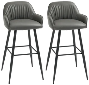 HOMCOM Set 2 Scaune de Bar din Piele Ecologică PU, Scaune Înalte cu Suport pentru Picioare, 52x53x99 cm, Gri Închis | Aosom Romania