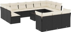 vidaXL Set mobilier de grădină cu perne, 14 piese, negru, poliratan