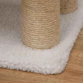 PawHut Scara pentru pisici cu 4 trepte, scara pentru animale de companie cu stâlpi de zgâriat, minge, scara pentru căței, scara pentru animale de companie pentru pisici de până la 5 kg, pluș și iută, alb, 60 x 40 x 64 cm | Aosom Romania