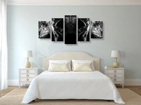 Tablou 5-piese credință în Isus în design alb-negru