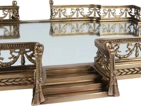 Tavă din alamă, auriu, cu fund din oglindă, bordură cu ghirlande și trepte sculptate, 8 x 71 x 50 cm, „Isaure”