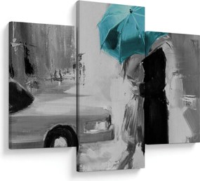 Tablou - Cuplu în dragoste cu umbrelă, albastru (90x60 cm)