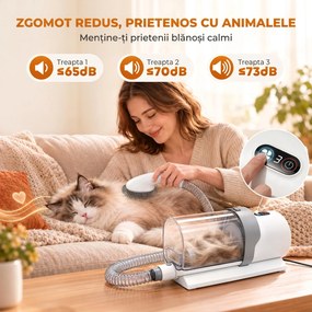 PawHut Kit de Toaletare pentru Câini și Pisici 5 în 1, cu Aspirator 10 kPa, Mașină de Tuns și Perie, Recipient 2,5 L, 3 Viteze, Silențios | Aosom Romania