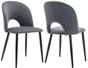 Set de 2 scaune tapițate pentru sufragerie din catifea cu spătar diamantat și structură din metal, 47x44x84 cm, Gri