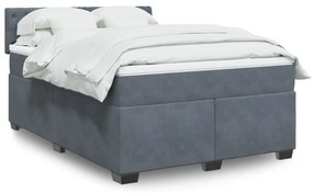 vidaXL Pat box spring cu saltea, gri închis, 140x200 cm, catifea