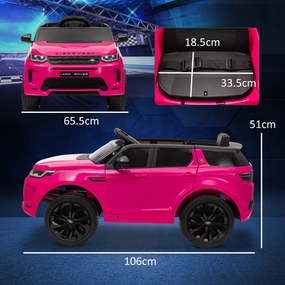 AIYAPLAY Mașină Electrică Copii cu Licență Land Rover Discovery, cu Faruri, Claxon și Centură, din Plastic și Metal, 106x65,5x51 cm, Roz | Aosom Romania
