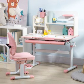 HOMCOM Set de Birou pentru Copii cu Înălțime Reglabilă, Masă de Studiu cu Raft și Spațiu de Depozitare, 80x52x88-109 cm, Roz | Aosom Romania