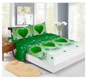 Husa de pat Finet + 2 fete de perna, pentru saltea de 160x200 cm, inimi verzi ?