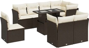 vidaXL Set canapele de grădină cu perne, 9 piese, maro, poliratan
