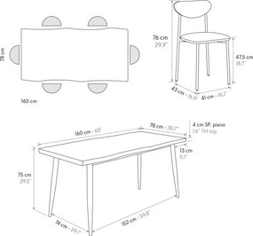 Set Geta masă 160 cm fixă + 6 scaune