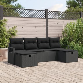 Set canapea grădină 6 piese cu perne din ratan negru