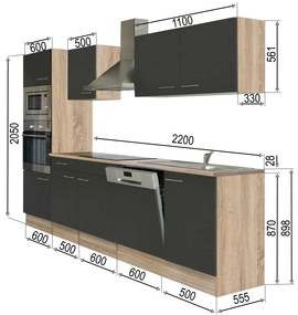 Mobilă de bucătărie Yorki 280 cu corp din stejar sonoma și față antracit satinat