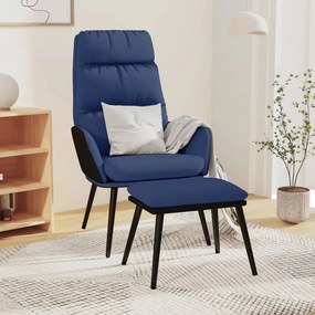 Scaun de relaxare cu taburet, albastru textil   piele ecologica Albastru