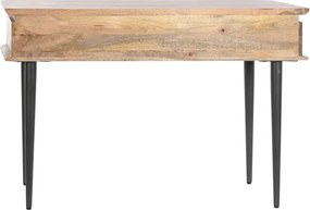 Consolă hol în stil eclectic, din lemn de mango, natur, cu sertar sculptat în vârfuri de diamant și picioare conice negre, 77 x 116 x 40 cm, „Tessera”