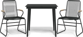 vidaXL Set cu masă pentru grădină, 3 piese, PVC negru, ratan