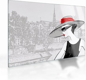 Tablou pe sticlă - Doamna la oraș (70x50 cm)