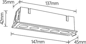 Corp incastrabil cu 5 spoturi LED BLAU negru