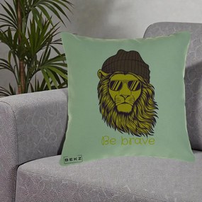 Perna Decorativa Leu Hipster Be Brave, 40x40 cm, Verde, Husa Detasabila, Perna Inclusa, BEKZ®