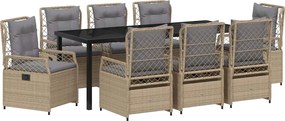 vidaXL Set de masă pentru grădină 9 pcs Beige și gri deschis poliratan