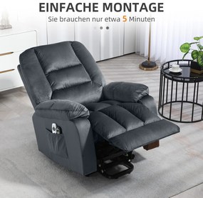 HOMCOM Fotoliu de masaj cu funcție de ridicare pentru persoane în vârstă, fotoliu de relaxare cu 8 puncte de masaj, 2 buzunare laterale, 85 cm x 94 cm x 107cm, Gri | Aosom Romania