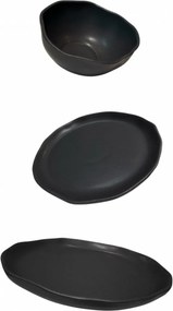 Set Farfurii NOVUM Vulcano 3 piese Negru Mat Carbon (1 Farfurie 26cm, 1 Farfurie 20cm, 1 Bol 480ml) Glazurat Manual