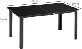 Outsunny Masă de Grădină cu Blat din Sticlă Temperată 150x90 cm pentru 6 Persoane, Masă de Luat Prânzul din Aluminiu pentru Exterior, Patio, Terasă, Balcon, Negru | Aosom Romania