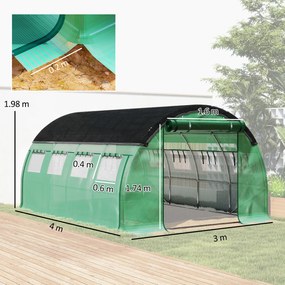 Outsunny Seră de Grădină Tip Tunel 4x3x2 m cu Plasă de Umbrire, Seră pentru Grădină cu 8 Ferestre, 2 Uși și Pereți Laterali Rulanți, Cadru din Oțel și Acoperire din PE, pentru Legume și Flori, Verde | Aosom Romania
