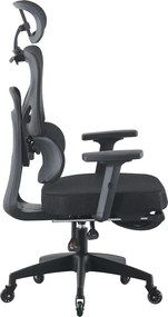 Scaun ergonomic, Suport Lombar 3 Zone Dinamice, Spătar ajustabil pe inaltime, cotiere 3D, tetiera 3D, suport pentru picioare, umeras, pivotant, Mesh, Negru