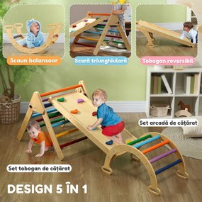 AIYAPLAY Set de Cățărat pentru Copii 5 în 1 cu Triunghi, Arcadă și Rampă, Perfect pentru Copii, 178x64,5x63 cm, Multicolor | Aosom Romania